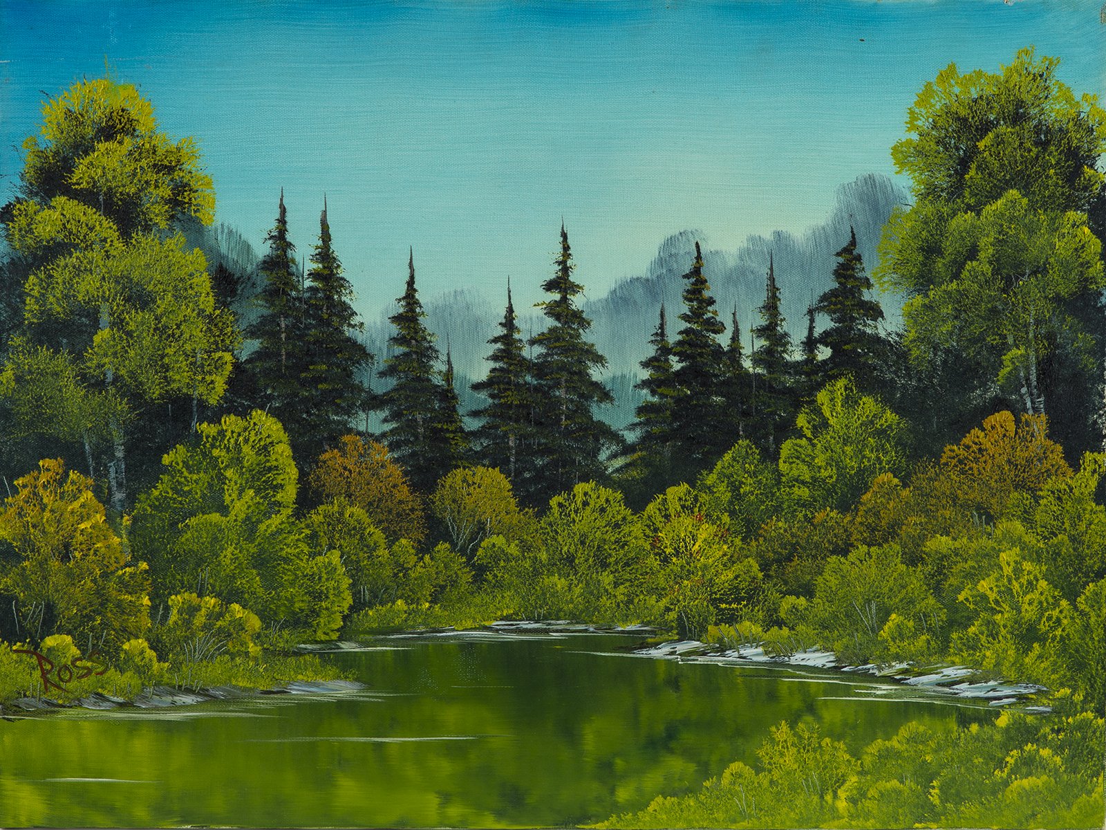 Bob Ross Landscape Oil on Canvas