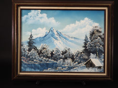 Bob Ross Original Signed Painting Winter Mountain Cabin Scene w Bob Ross Inc COA