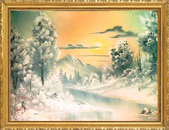 Bob Ross, Original Painting Signed 18 inch by 24 inch Winter Landscape Authentic Oil on Canvas