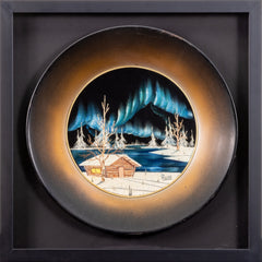 Original Bob Ross Painting Signed Oil on Velvet Inside Gold Pan