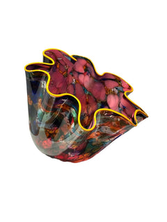 Dale Chihuly Unique Burgundy Macchia with Yellow Lip Wrap Signed 1999 Hand Blown Glass