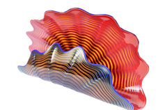 Dale Chihuly Hibiscus Saffron Large 20” Seaform with Cobalt Blue Lip Wrap Signed 1989 Hand Blown Glass Sculpture