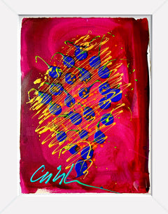 Dale Chihuly Berry and Cobalt Chandelier Golden Acrylic Signed 30” x 20” Original Painting