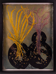 Dale Chihuly, Double Black Ikebana with Saffron and Copper - Signed Original Painting