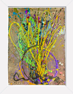Dale Chihuly Lilac Ikebana II Golden Acrylic 30” x 20" Signed Original Painting