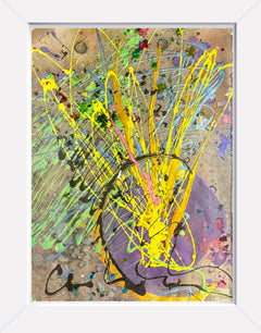 Dale Chihuly, Lilac Ikebana - Original Golden Acrylic 30” x 20 Signed Painting