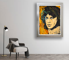 Denny Dent's electrifying 48" x 36" oil painting of Jim Morrison captures the raw energy of the Doors frontman's with bold colors and dynamic brushwork.