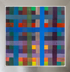 Gary Lang's vibrant "Plaid Painting" (1989), is an 11x11" original acrylic on canvas.