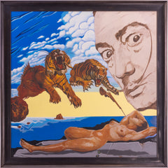 Steve Kaufman Large 35” x 35” Original Oil Painting on Screen print Canvas Homage to Salvador Dali