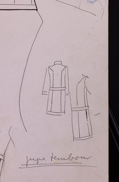Karl Lagerfeld Original Fashion Sketch Ink Drawing with Fabric Swatch 917 Lela