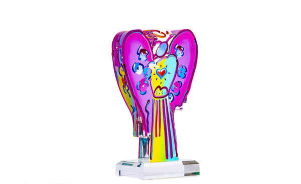 Peter Max Pink Angel with Heart Acrylic Sculpture 2017 Large 18” Version