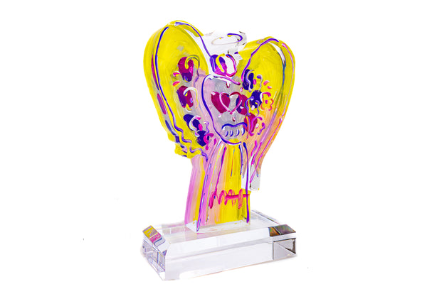 Peter Max Yellow Angel with Heart Acrylic Sculpture 2017 13” Version
