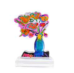 Peter Max Pink Vase with Flowers Acrylic Sculpture 2014 14” Version