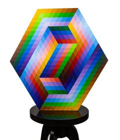 Victor Vasarely Kezdi 1990 Hand-Signed Double Sided Acrylic on Wood Multi-Colored Sculpture