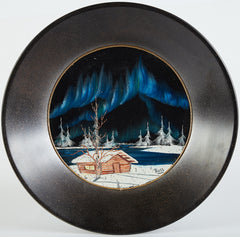 Bob Ross Signed Original Oil on Velvet inside Gold Pan Painting Contemporary Art