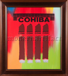 Steve Kaufman Original Oil Painting Cigar Cohiba Bar Man Cave Theater Large
