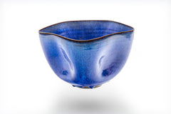Gertrud Natzler Ceramic Dimpled Vessel in Cobalt Hares Fur Glaze