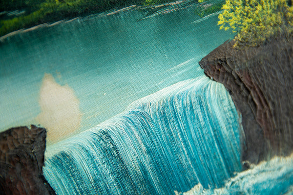 Bob Ross Mountain Waterfall, Signed Original Painting Contemporary Art