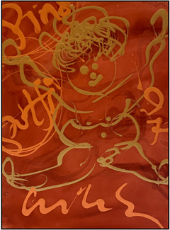 Gold Woman Drawing on Red Background Original Acrylic Painting Signed Contemporary Art