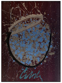 Blue and Gray Basket Drawing on Eggplant Background Original Acrylic Painting Signed Contemporary Art