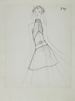 Karl Lagerfeld Original Fashion Sketch Ink Drawing 594 Contemporary Art