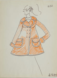 Karl Lagerfeld Original Fashion Sketch Ink Drawing with Marker 622 Contemporary