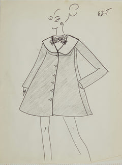 Karl Lagerfeld Original Fashion Sketch Ink Drawing with Marker 625 Contemporary