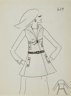Karl Lagerfeld Original Fashion Sketch Ink Drawing with Marker 629 Contemporary