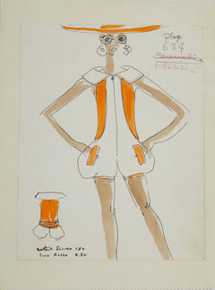Karl Lagerfeld Original Fashion Sketch Ink Watercolor Drawing 634
