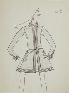 Karl Lagerfeld Original Fashion Sketch Ink Drawing with Marker 642 Contemporary