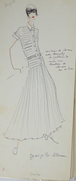 Karl Lagerfeld Original Fashion Sketch Ink Pen with Marker Drawing Danka Contemporary Art