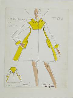 Karl Lagerfeld Original Fashion Sketch Ink Drawing with Watercolor T-579
