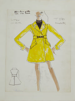Karl Lagerfeld Original Fashion Sketch Ink Drawing with Watercolor T-580 Contemporary Art