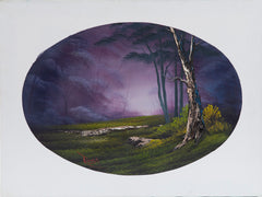 Signed Original Episode Piece Misty Forest Oval, Contemporary Art Painting