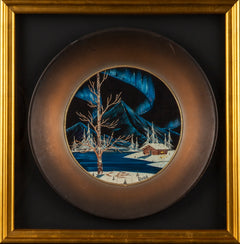 Bob Ross Signed Original Oil on Velvet inside, Gold Pan Painting Contemporary Art