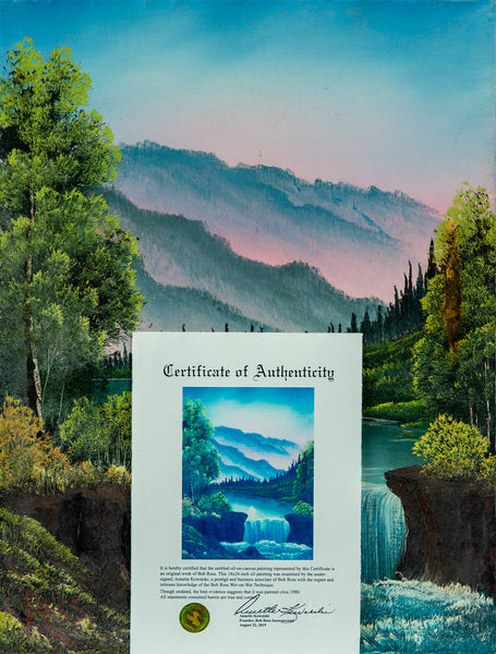 Bob Ross Mountain Waterfall, Signed Original Painting Contemporary Art
