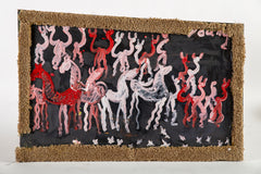 Folk Art Running Horses Oil on Board original Painting with COA
