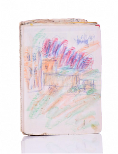 Original Signed Crayon and Ink Truck Drawing on Paper Contemporary Art