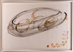 Dale Chihuly Signed Original Watercolor Drawing Black Basket Set with Orange Lip Wraps
