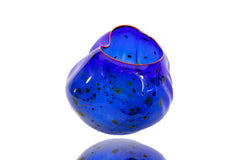 Dale Chihuly Cobalt Blue Basket with Cadmium Red Lip Wrap Glass Sculpture