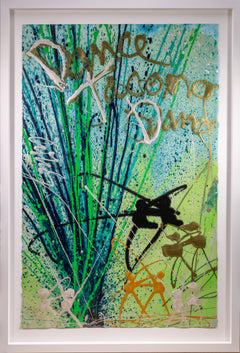 Dale Chihuly Original Untitled Signed Turquoise and Lime Green Watercolor Painting