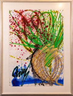 Dale Chihuly Signed Original Untitled Red, Green, Blue Ikebana Watercolor and Acrylic Painting