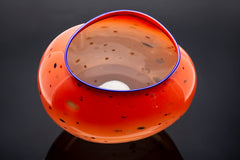 Dale Chihuly Large Basket Red with Blue Lip Glass Sculpture Signed and Dated COA Included