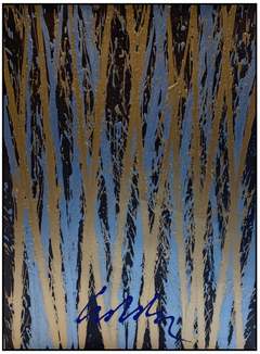 Gold & Blue Lines Original Acrylic Painting Signed Contemporary Art