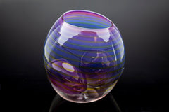 3 Piece Royal Violet Basket Set Hand Blown Glass Sculpture Signed Dated