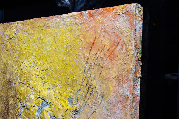 Jamali Yellow Fresco Tempura Painting Signed Original Contemporary Art Painting