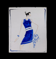 Karl Lagerfeld Original Fashion Sketch Ink Drawing with Marker Untitled