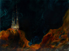 Leonardo Nierman Massive Unframed Original Oil on Masonite City on a Cliff