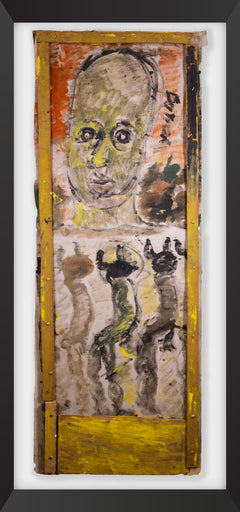 Purvis Young Untitled Portrait with Animals Large 58" Signed Original Painting on Cardboard with Foundation COA