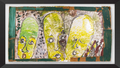 Purvis Young Three Heads Signed Original Large 49" Painting on Cardboard with Foundation COA
